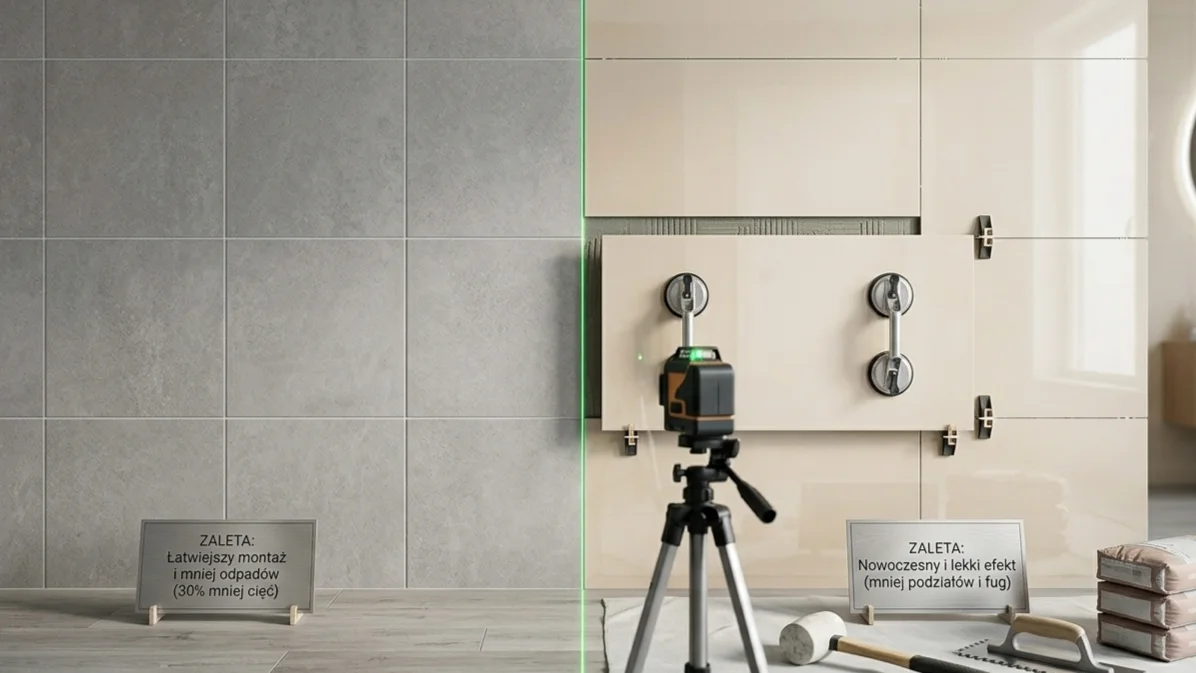 Płytki 60x60 vs 120x60 w małej łazience – liczba fug i efekt wizualny